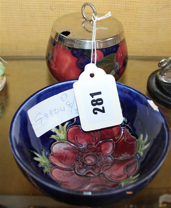Moorcroft pomegranate preserve pot A/F and anemone bowl A/F